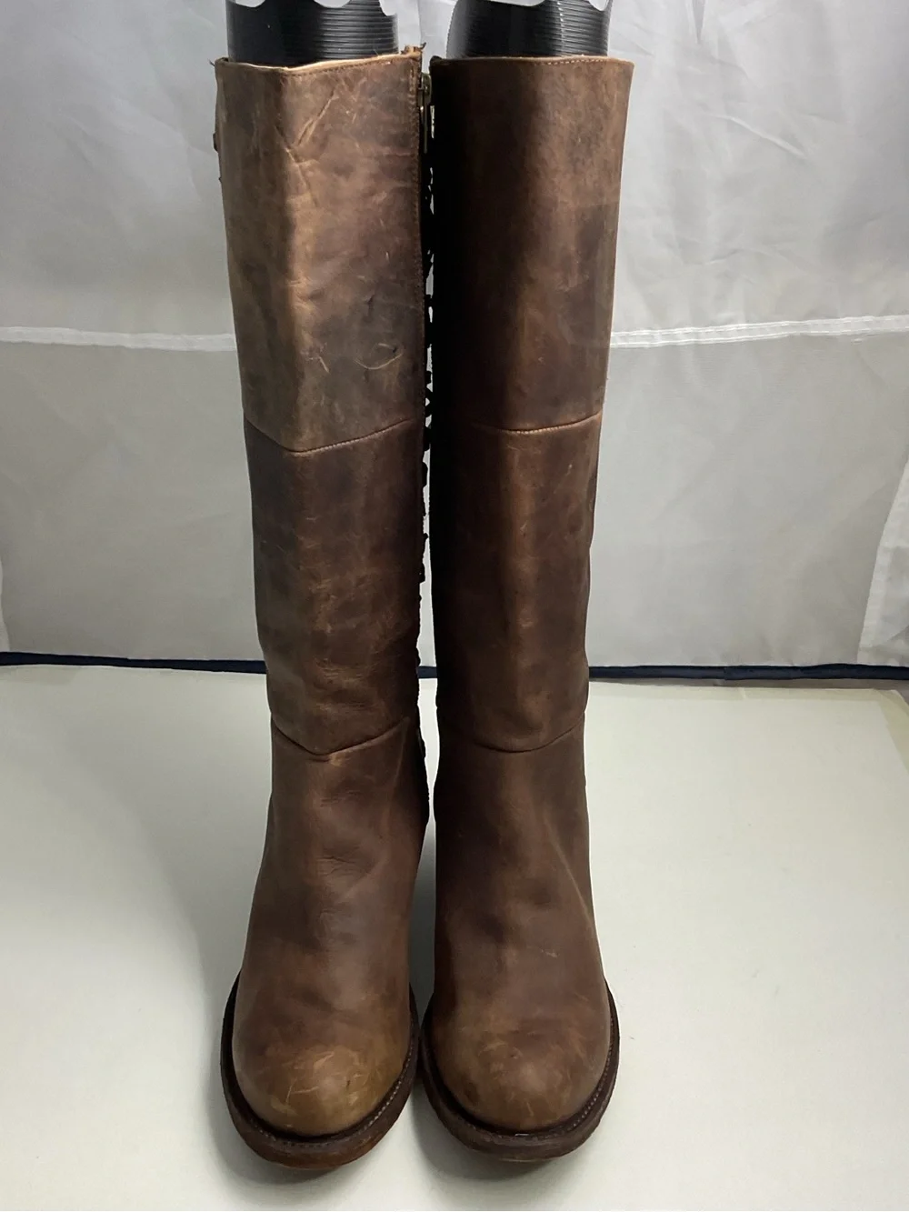 Miss Macie Brown Leather Tall Riding Lace-Back Side Zip Boots Women’s Size 9M